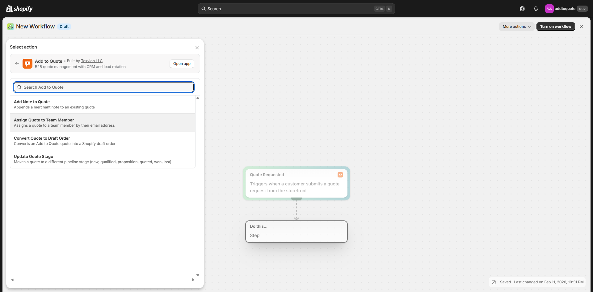 Step-by-step tutorial showing how to create a Shopify Flow automation for quotes