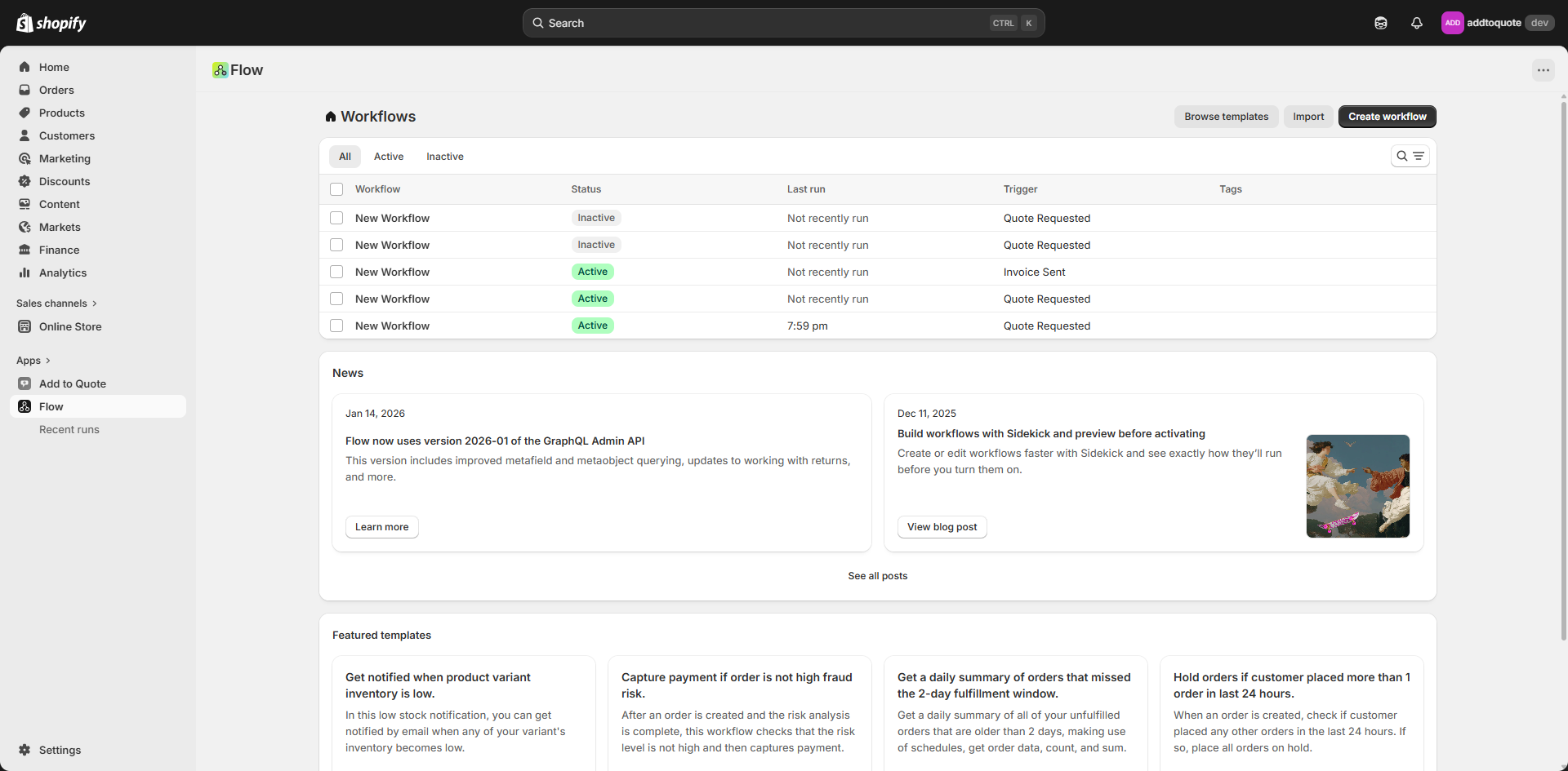 B2B quote automation dashboard showing workflow stages and team assignments
