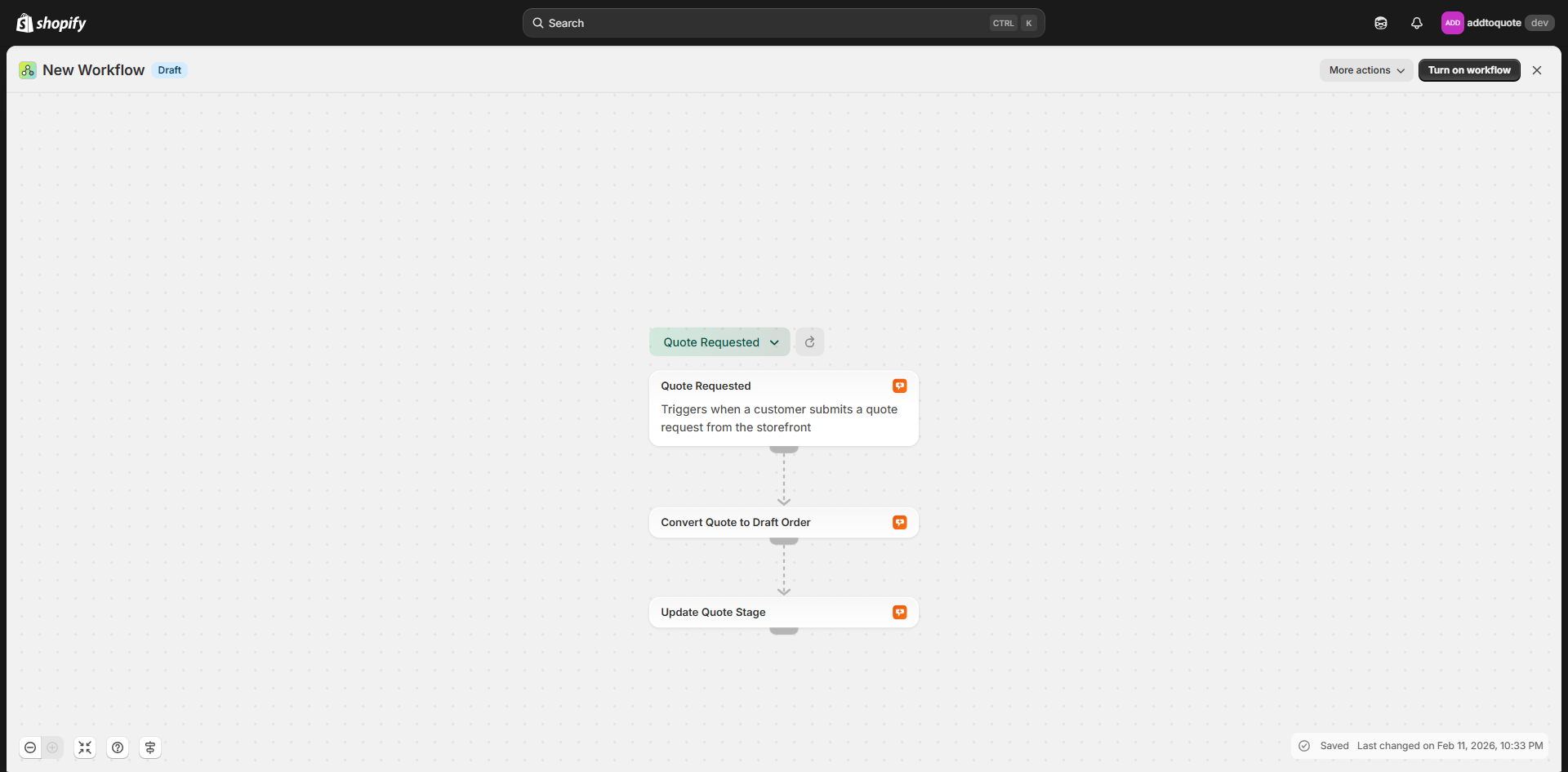 Multi-step Shopify Flow automation for pre-approved customer quote conversion